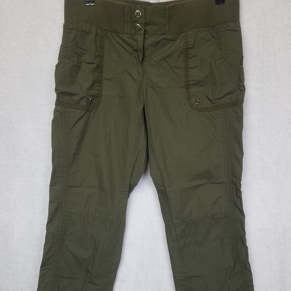 New York & Company Women's Pants Elastic Waist Button Green Size 8